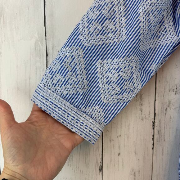 Gretchen Scott Blue/White Seersucker Odessa Tassel Tunic Shift Dress Size Small - Picture 3 of 13